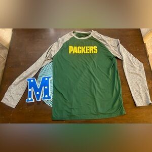 Green Bay Packers Shirt Mens M/L Green, Gray, Yellow Raglan Ringer Performance